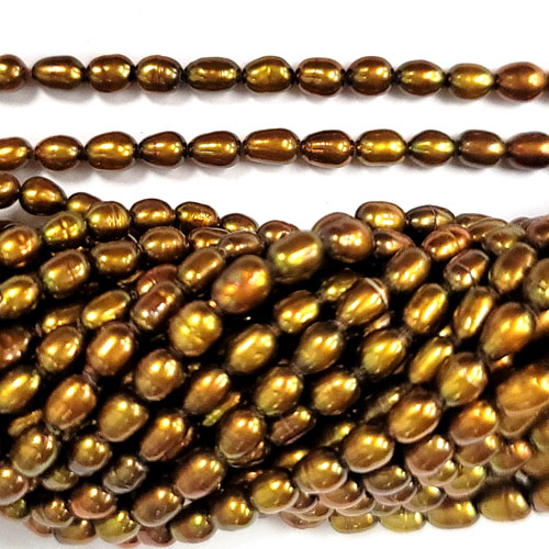 FRESHWATER PEARL RICE 4X7-4X10MM GOLDEN BROWN (10 strs)